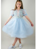 Baby Blue Embroidery Tulle Chic Flower Girl Dress Baby Blue Embroidery Tulle Chic Flower Girl Dress